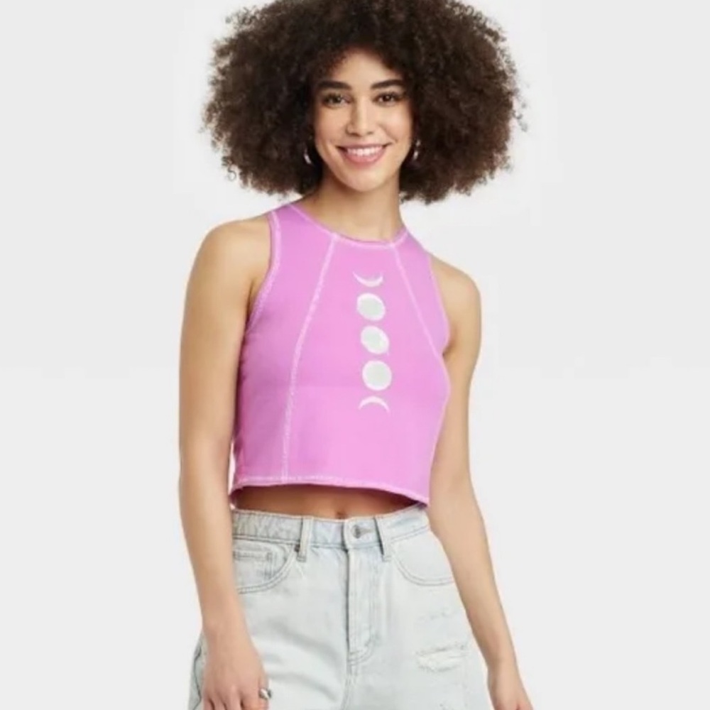 Mighty Fine Women's Graphic Moon Phases Cropped Tank Top